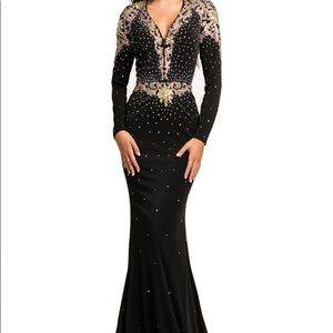 Long sleeve black prom dress formal gown